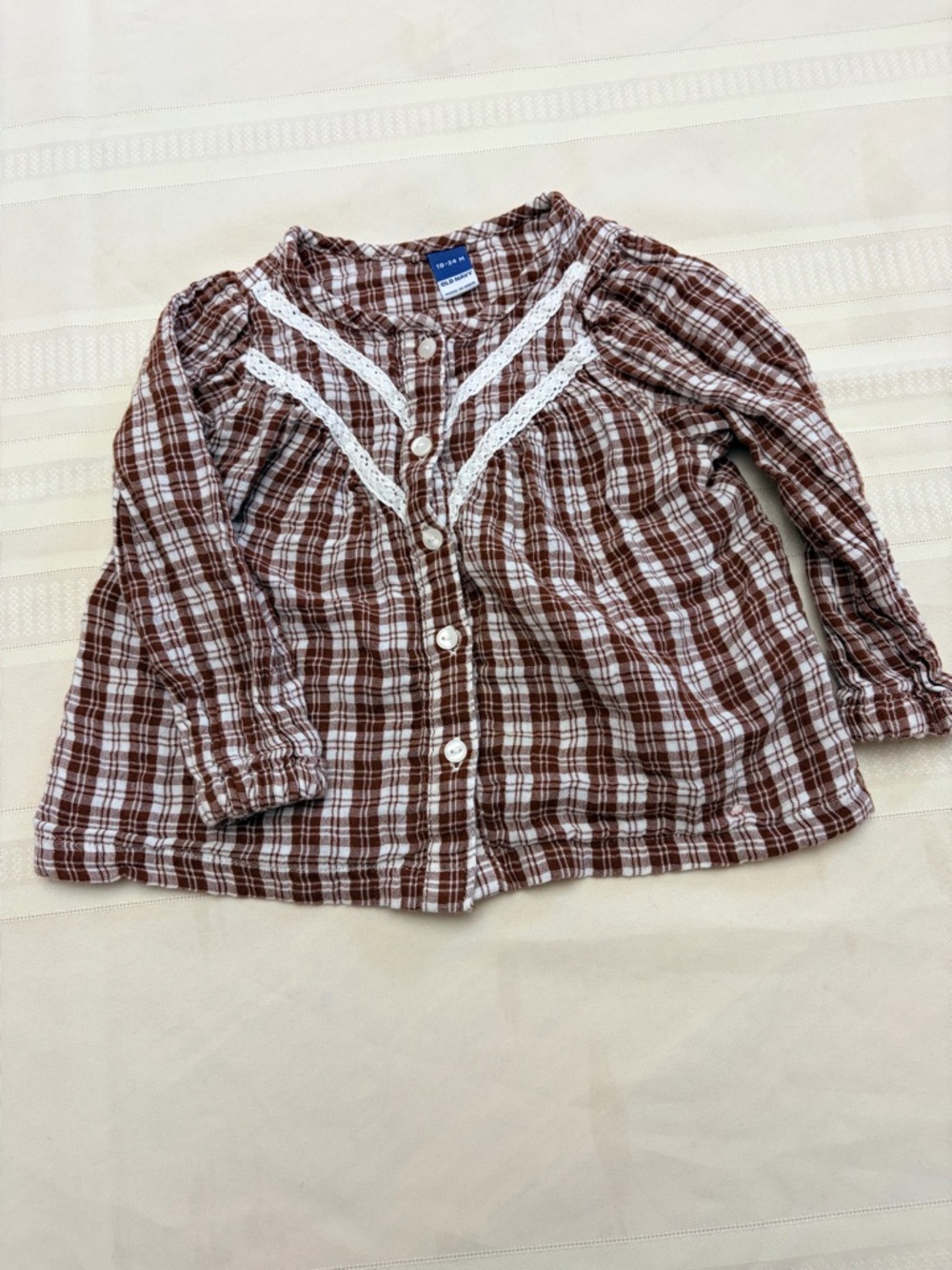 Old Navy Brown & White Plaid Button-Front Girls Top